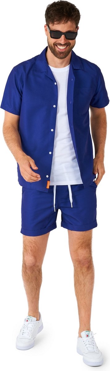 OppoSuits Navy Royale - Heren Zomer Set - Bevat Shirt En Shorts - Festival Outfit - Blauw - Maat: L