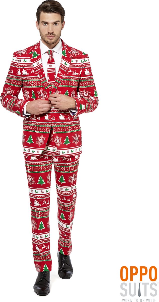 OppoSuits Winter Wonderland - Heren Kostuum - Heren Pak Rood - Kerstpak - Maat 56