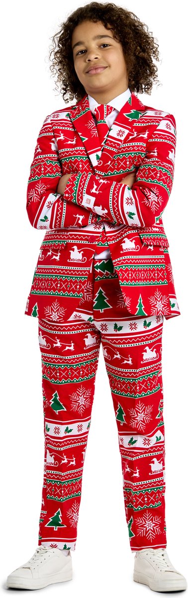 OppoSuits Winter Wonderland - Jongens Kerst Kostuum - Kerstpak - Kids - Rood - Maat EU 122/128