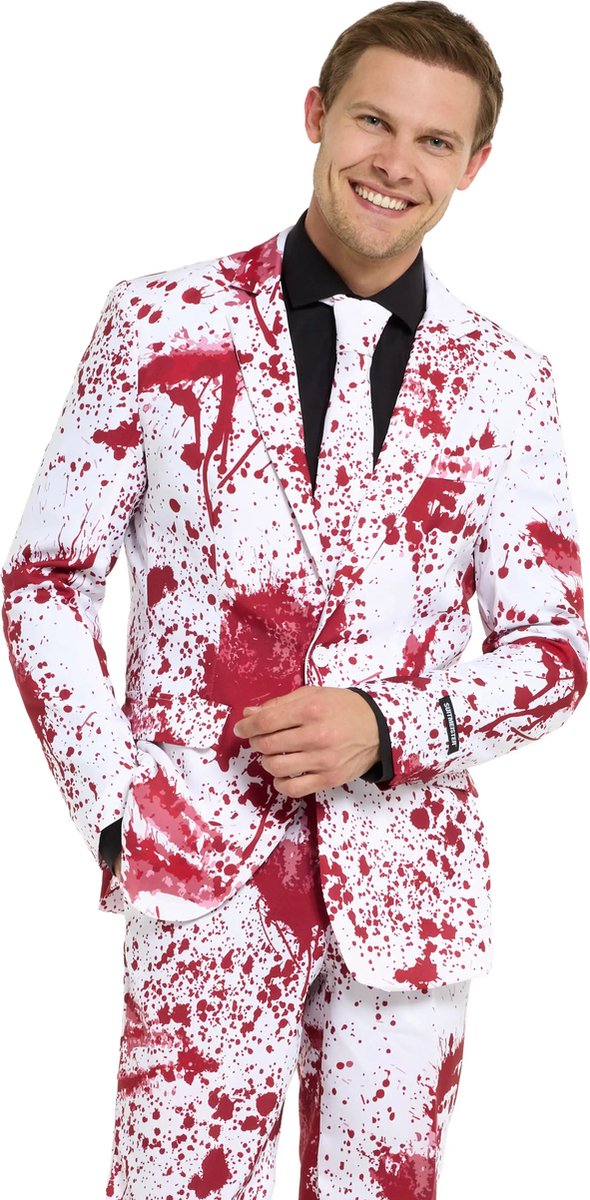 Suitmeister Bloody Suit White - Heren Halloween Kostuum - Horror Outfit met Spetters Bloed - Wit - Maat: L