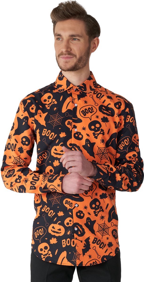 Suitmeister Halloween Icons - Mannen Overhemd - Oranje/Zwart - Heren Halloween Shirt - Kostuumonderdeel - Maat XL