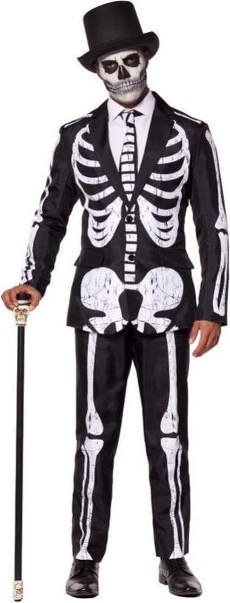 Suitmeister Skelet Kostuum - Mannen Skeleton Outfit - Zwart - Heren - Halloween - Horror - Maat XL