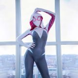 Superheld - SuperWoman Cosplay - Kostuum - Meiden Superheldin - Pak Bodysuit - Liefhebbers - Volwassen - Party - Dress Up -Grijs Wit Roze -JumpSuit -180 CM