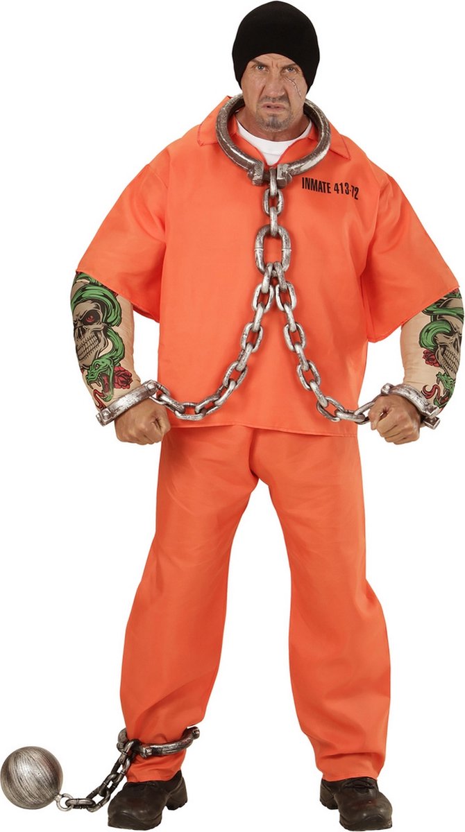 Widmann - Boef Kostuum - Amerikaanse Gevangene Met Tattoo - Man - Oranje - Large - Carnavalskleding - Verkleedkleding