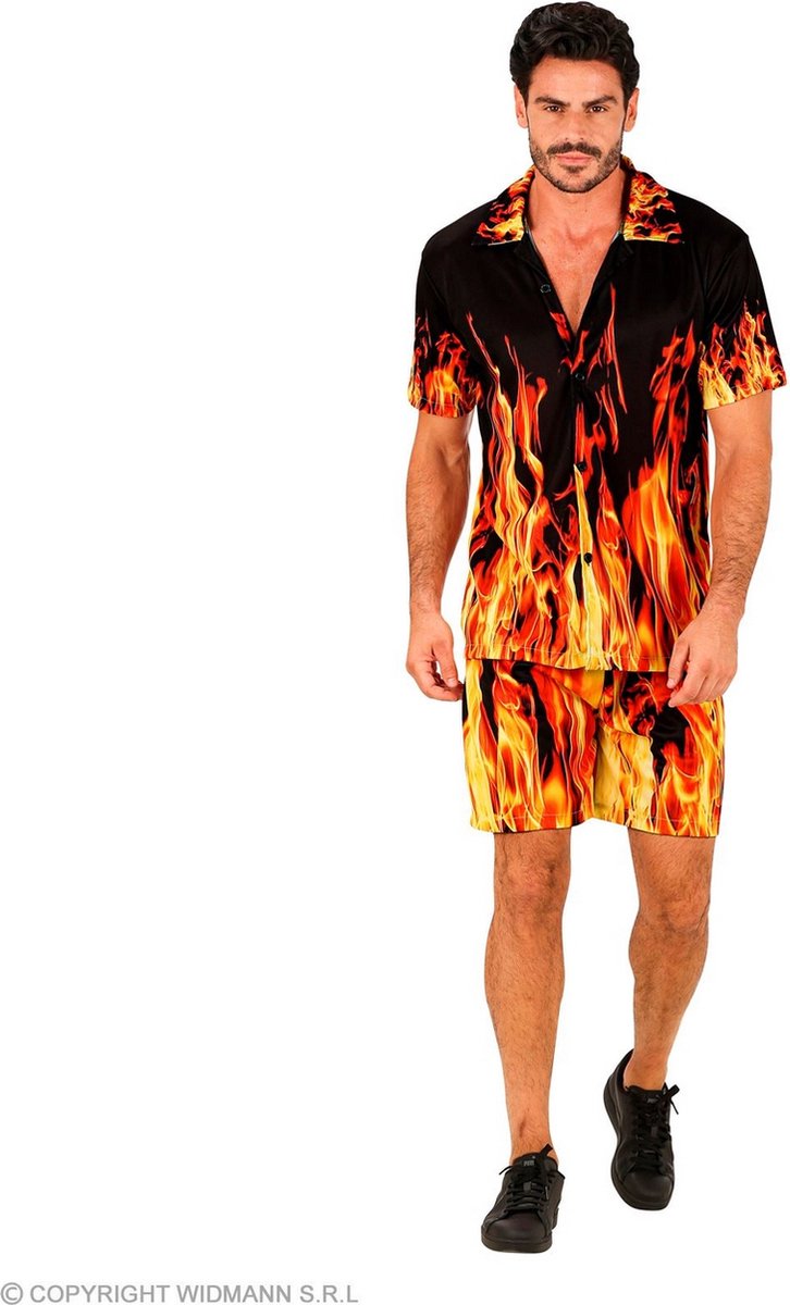 Widmann - Feesten & Gelegenheden Kostuum - Burn In Hell - Man - Oranje, Zwart - Small / Medium - Halloween - Verkleedkleding