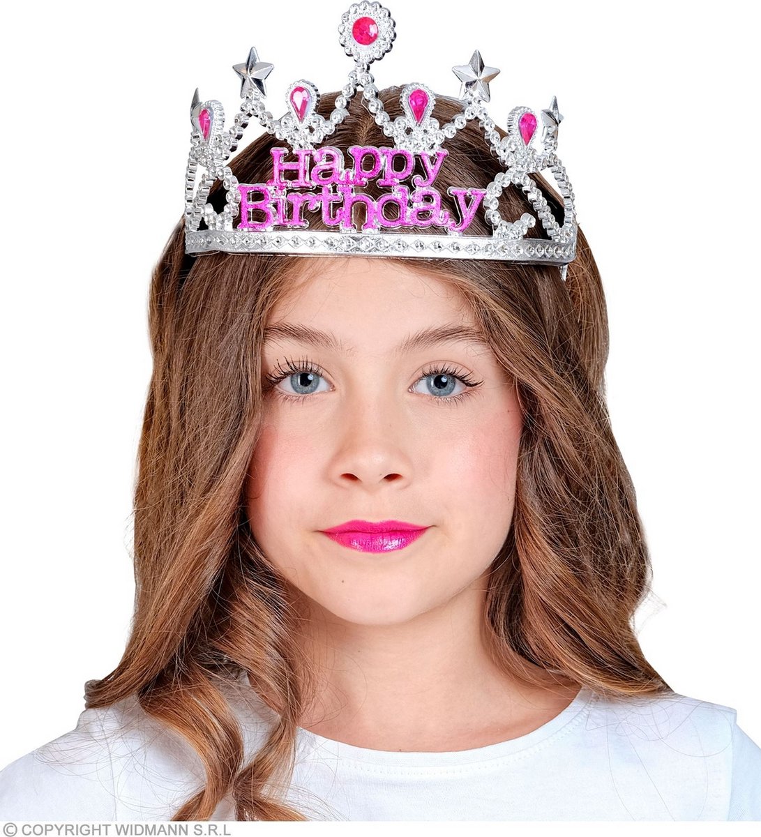 Widmann - Feesten & Gelegenheden Kostuum - Happy Birthday Girl Tiara Kind - Roze, Zilver - Carnavalskleding - Verkleedkleding