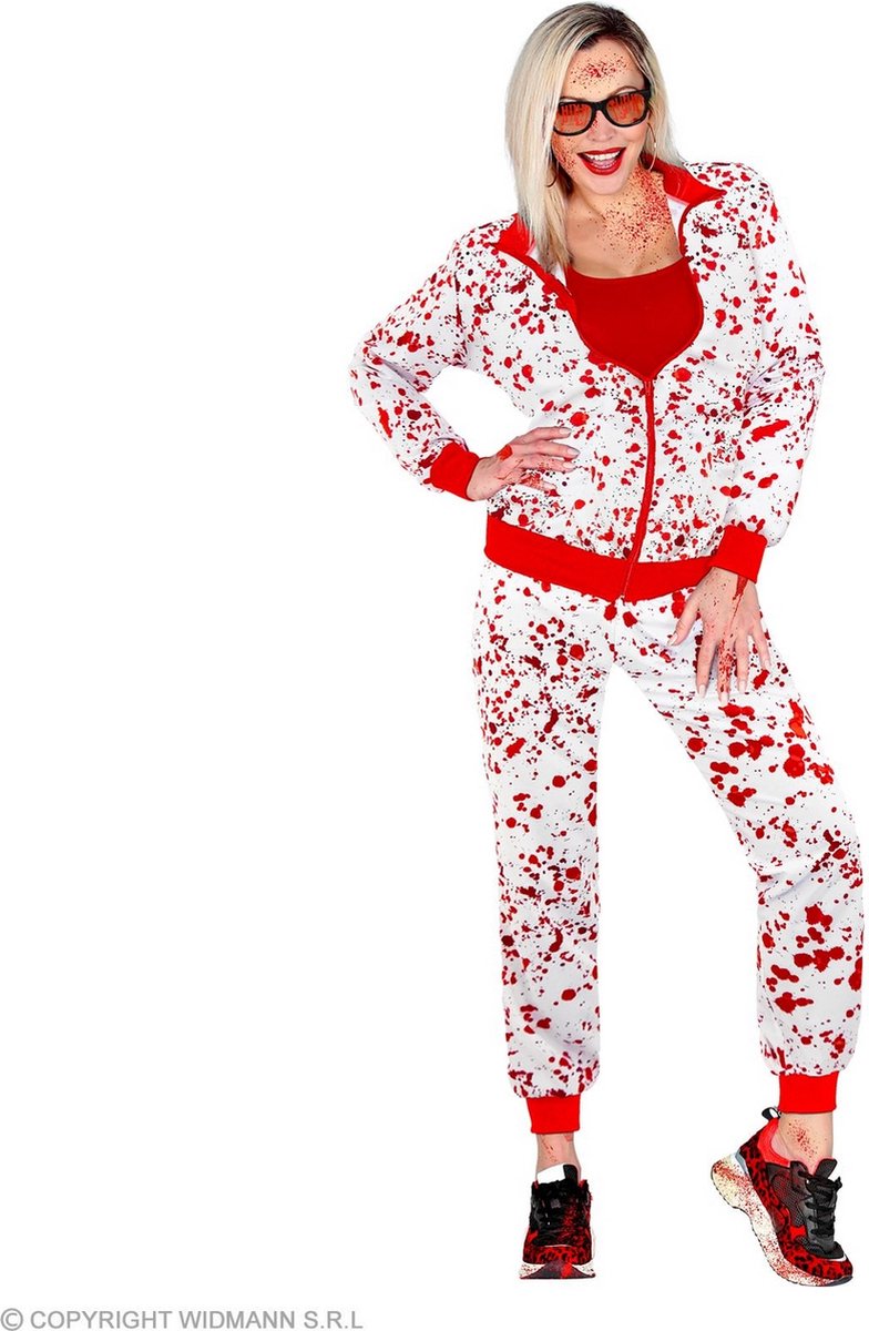 Widmann - Grappig & Fout Kostuum - Try Until You Die Retro Trainingspak Kostuum - Rood, Wit / Beige - Large - Halloween - Verkleedkleding