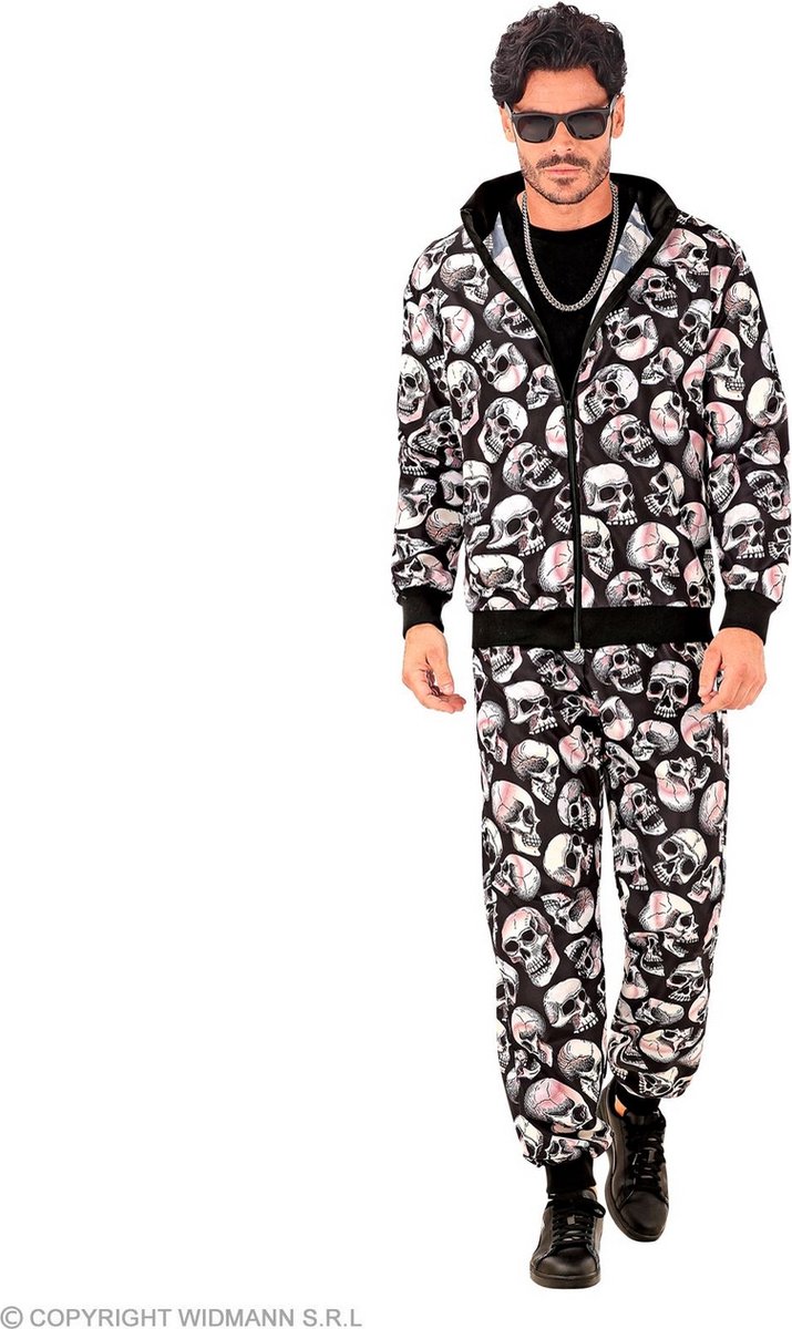 Widmann - Halloween Kostuum - Game Of Life And Death Retro Trainingspak Kostuum - Zwart / Wit - XL - Halloween - Verkleedkleding