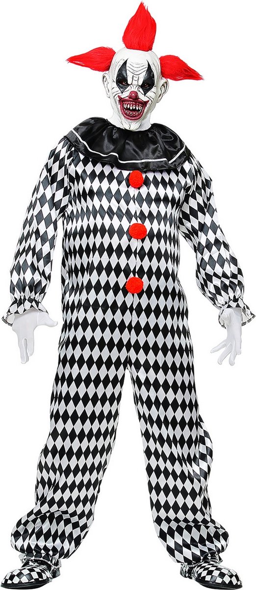 Widmann - Harlequin Kostuum - Knettergekke Harlekijn Nar - Man - Zwart / Wit - Medium - Halloween - Verkleedkleding