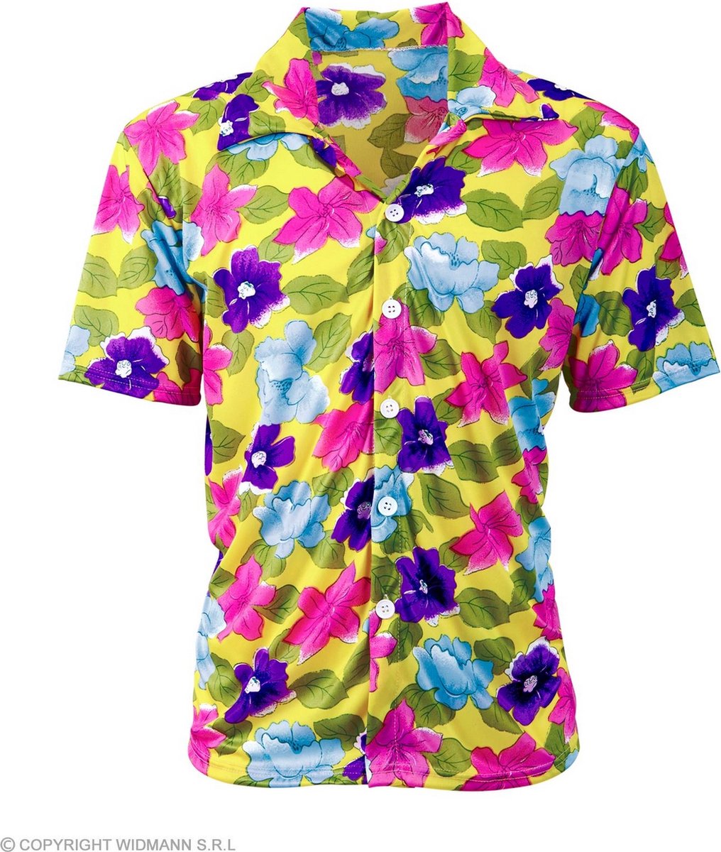 Widmann - Hawaii & Carribean & Tropisch Kostuum - Hawaii Shirt Bloemenpracht Geel Man - Geel - Medium / Large - Carnavalskleding - Verkleedkleding