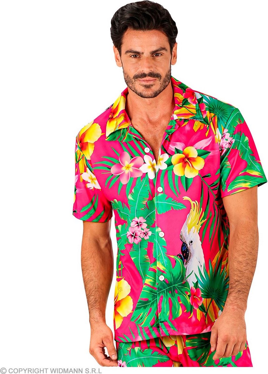 Widmann - Hawaii & Carribean & Tropisch Kostuum - Pretty In Pink Beach Shirt Man - Roze - Large / XL - Carnavalskleding - Verkleedkleding