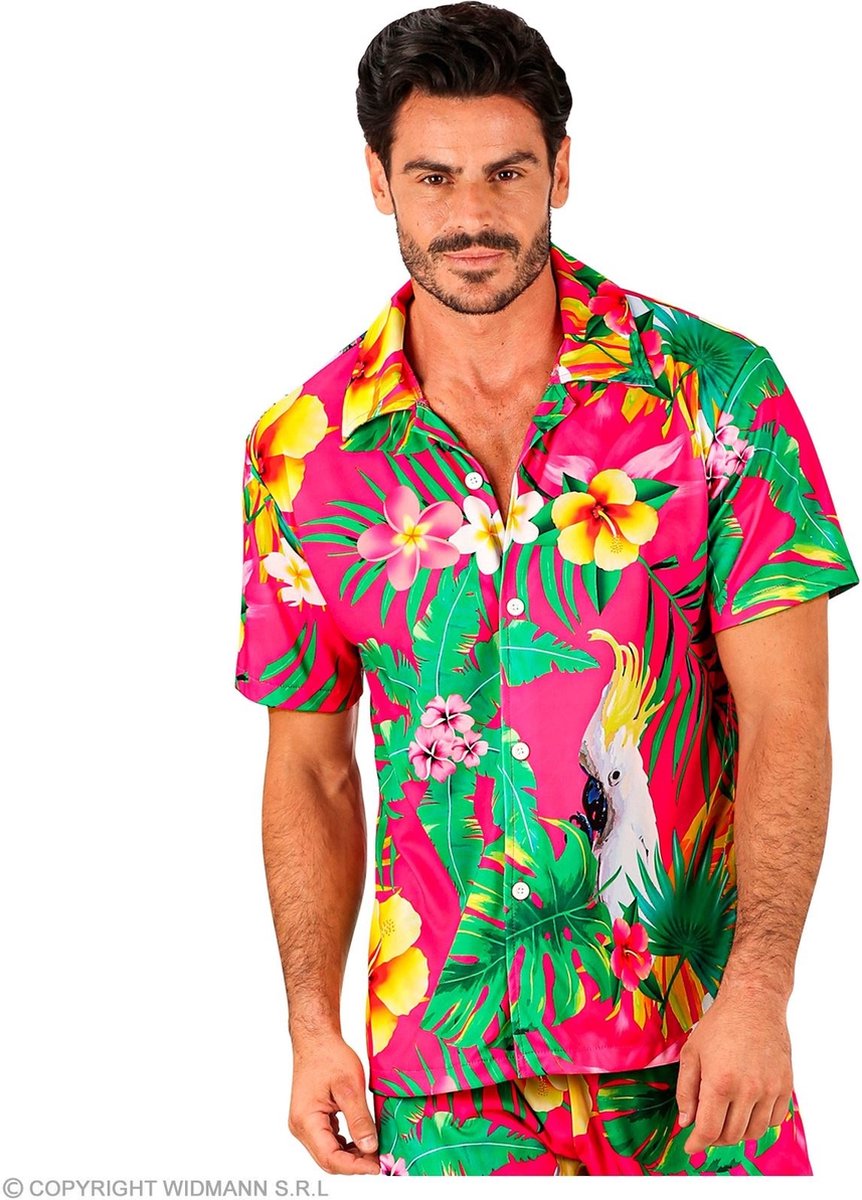 Widmann - Hawaii & Carribean & Tropisch Kostuum - Pretty In Pink Beach Shirt Man - Roze - Small / Medium - Carnavalskleding - Verkleedkleding