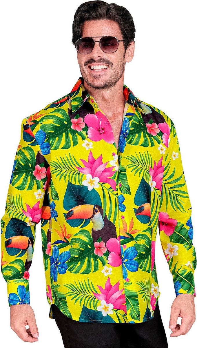 Widmann - Hawaii & Carribean & Tropisch Kostuum - Summer Tropics Festival Overhemd Man - Geel - XXL - Carnavalskleding - Verkleedkleding