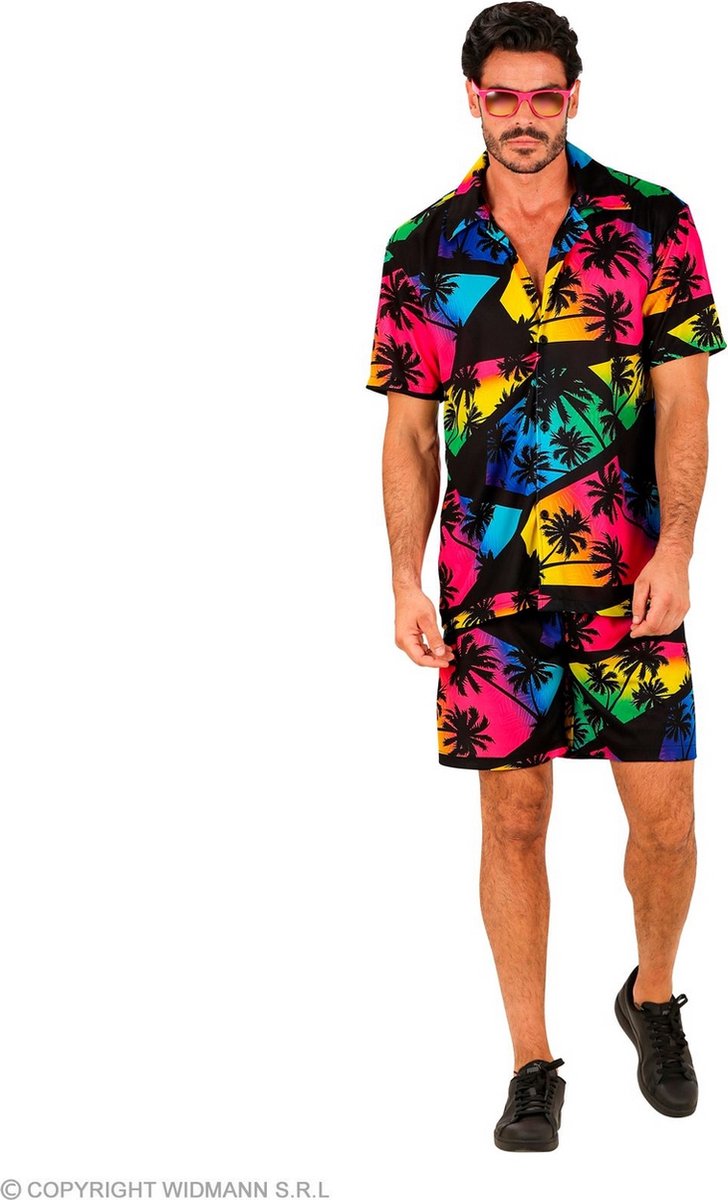 Widmann - Hawaii & Carribean & Tropisch Kostuum - Tropisch Sunset Palmboom - Man - Multicolor - Large / XL - Carnavalskleding - Verkleedkleding