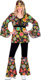 Widmann - Hippie Kostuum - Dancing Flower Hippie Jaren 60 Style - Vrouw - Zwart - XL - Carnavalskleding - Verkleedkleding