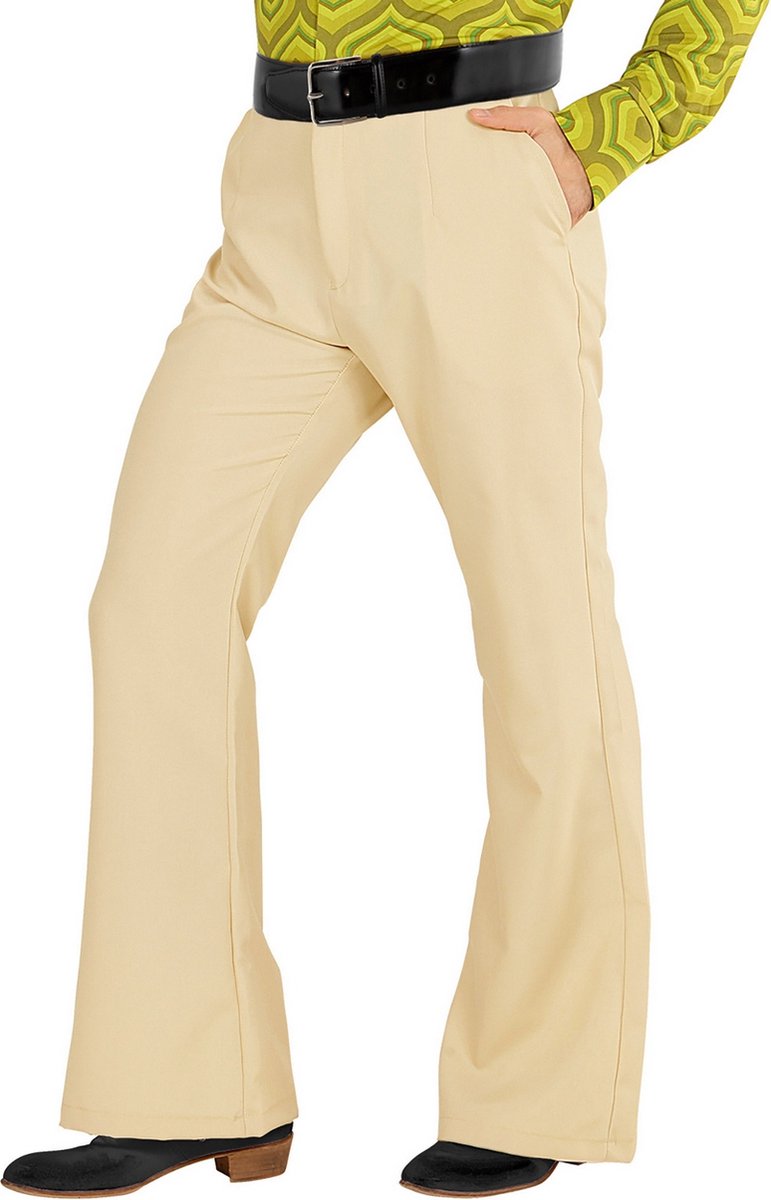 Widmann - Hippie Kostuum - Groovy Gandalf 70s Heren Broek, Beige Man - Wit / Beige - Small / Medium - Carnavalskleding - Verkleedkleding