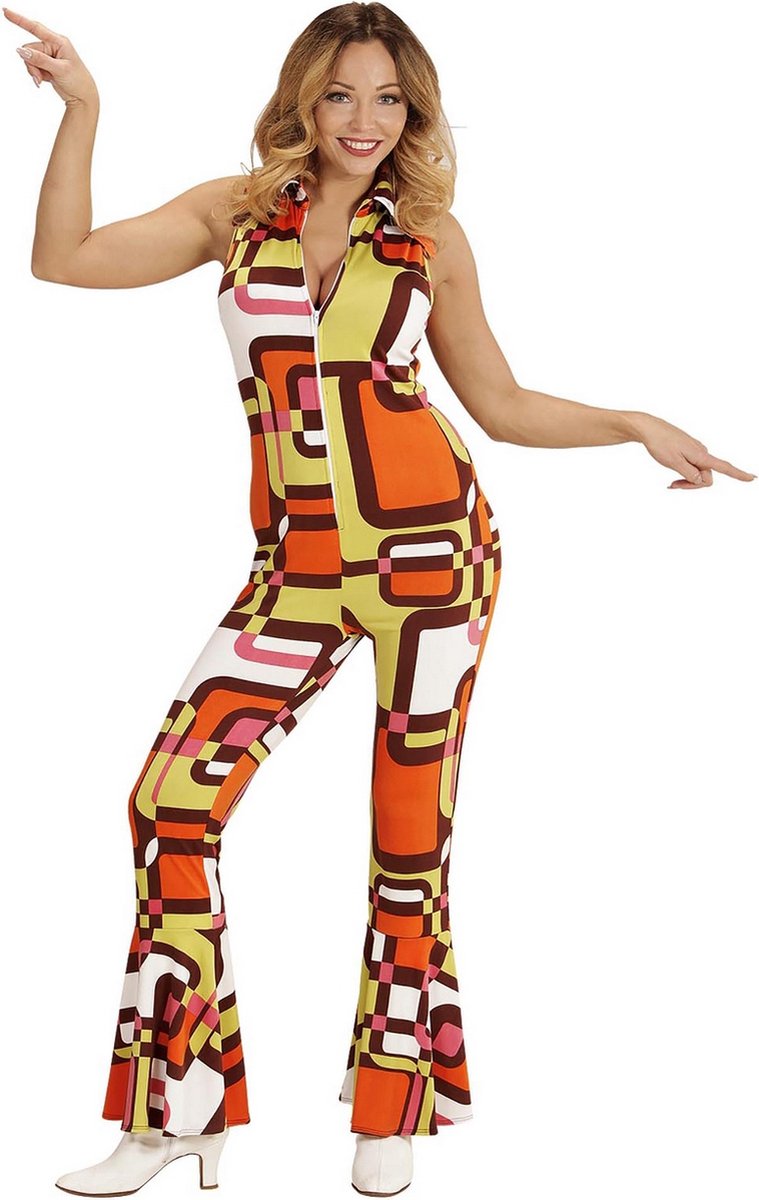 Widmann - Hippie Kostuum - Groovy Geralda 70s Dames Jumpsuit, Buizen - Vrouw - Oranje - XS - Carnavalskleding - Verkleedkleding