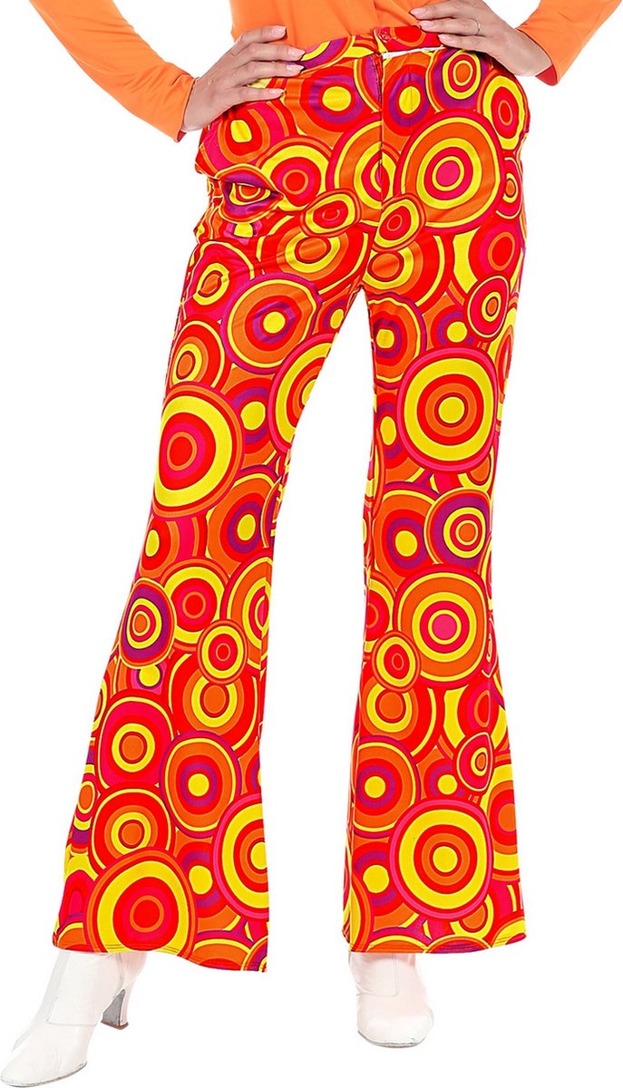 Widmann - Hippie Kostuum - Knaloranje Jaren 70 Koningin Van De Dansvloer Broek Vrouw - Oranje - Small / Medium - Carnavalskleding - Verkleedkleding