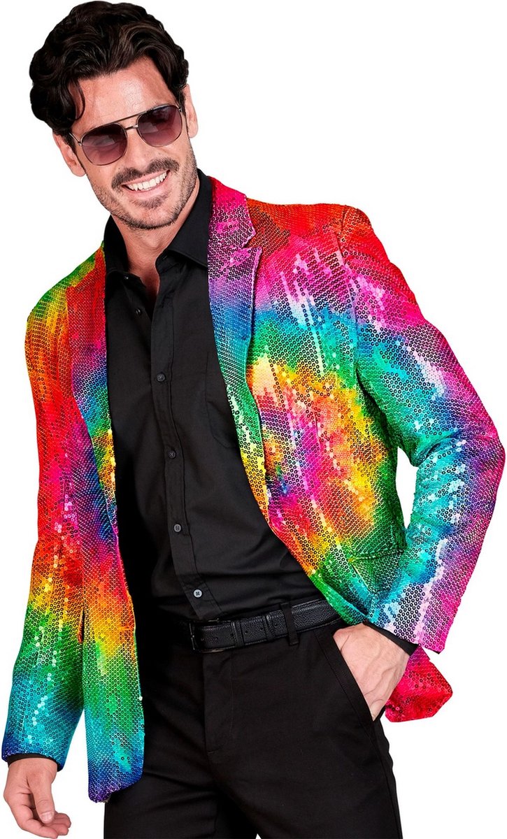 Widmann - Hippie Kostuum - Pailletten Colbert Hippie Colour Circle Man - Multicolor - XXL - Carnavalskleding - Verkleedkleding