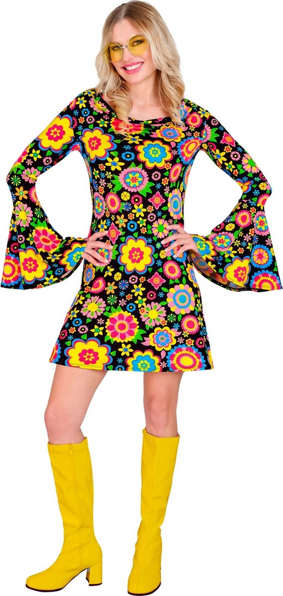 Widmann - Hippie Kostuum - So Into The 60s Jurk Flower Love Vrouw - Multicolor - Medium - Carnavalskleding - Verkleedkleding