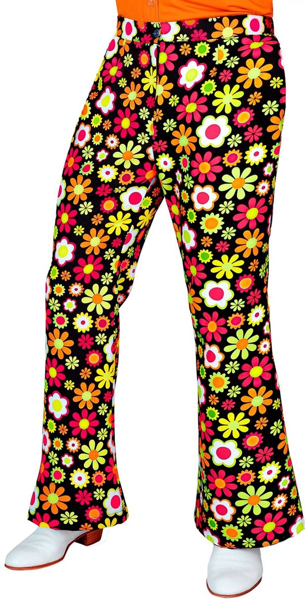 Widmann - Hippie Kostuum - Super 60s Flower Dance Wijde Pijpen Broek Man - Multicolor - XXL - Carnavalskleding - Verkleedkleding