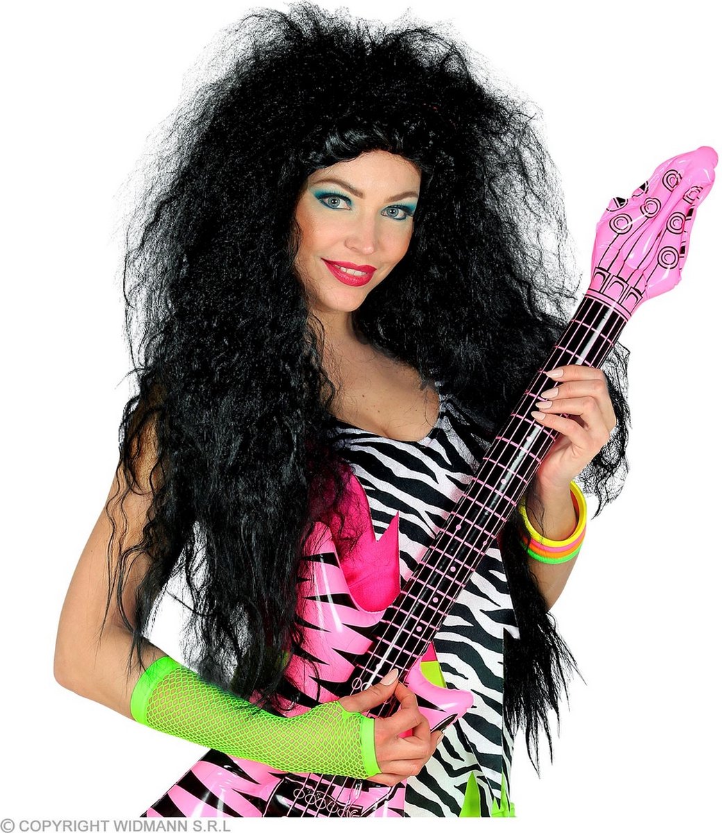 Widmann - Jaren 80 Wilde Rockster Silky Slayer - Zwart - Halloween - Verkleedkleding