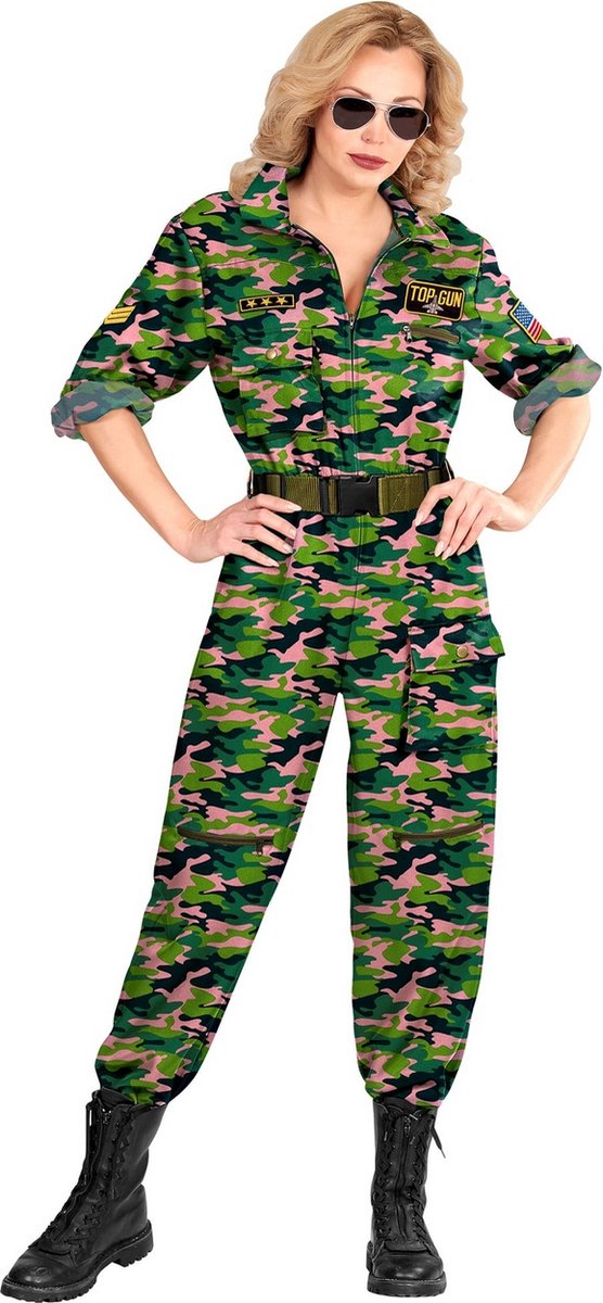 Widmann - Leger & Oorlog Kostuum - Straaljagerpiloot Top Gunner Roze Camo - Vrouw - Groen, Roze - Medium - Carnavalskleding - Verkleedkleding