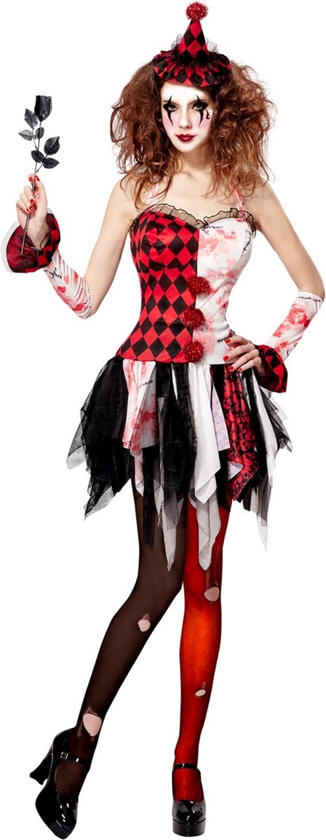 Widmann - Monster & Griezel Kostuum - Boosaardige Harlekijn Henriette - Vrouw - Rood - XS - Halloween - Verkleedkleding