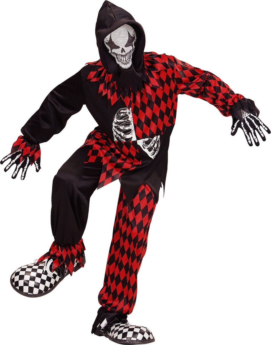 Widmann - Monster & Griezel Kostuum - Nare Hofnar Namo - Jongen - Rood, Zwart - Maat 128 - Halloween - Verkleedkleding