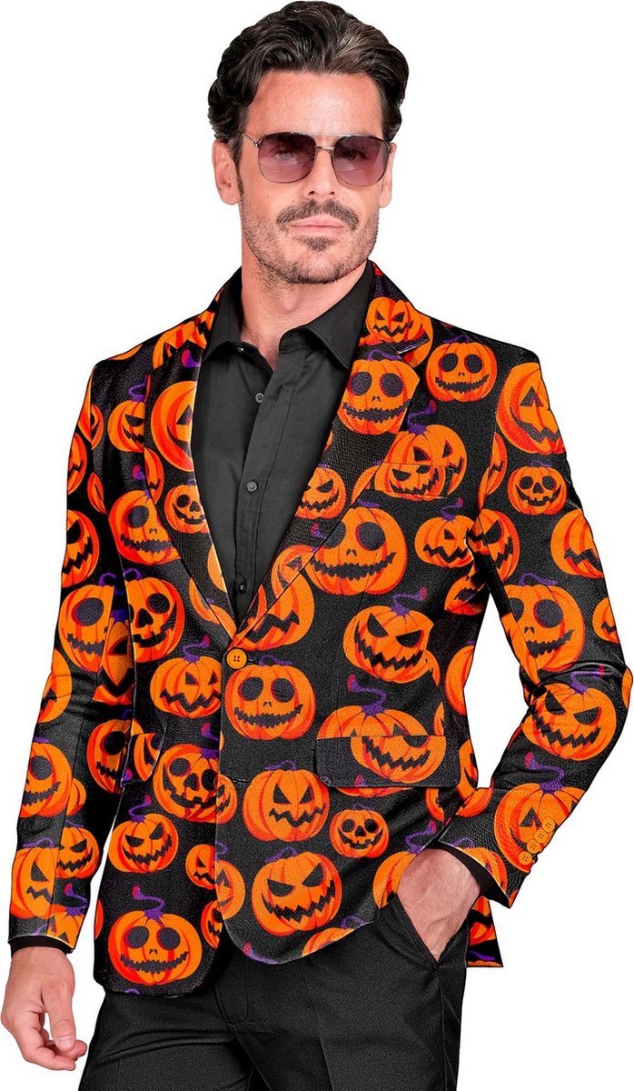 Widmann - Pompoen Kostuum - Enge Halloween Pompoen Colbert Man - Oranje, Zwart - Medium - Carnavalskleding - Verkleedkleding