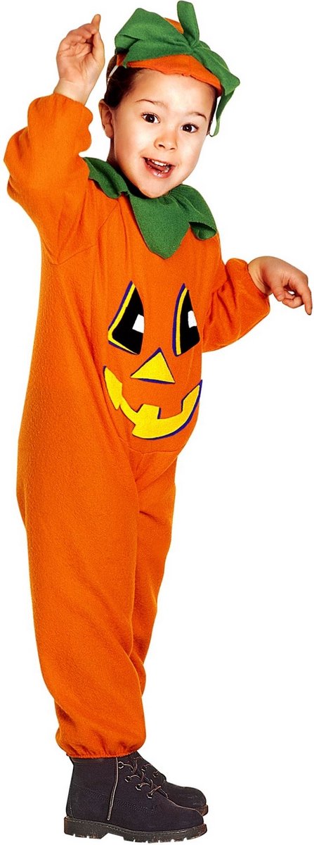 Widmann - Pompoen Kostuum - Kleine Oranje Grijnzende Pompoen Kind Kostuum - Oranje - Maat 104 - Halloween - Verkleedkleding