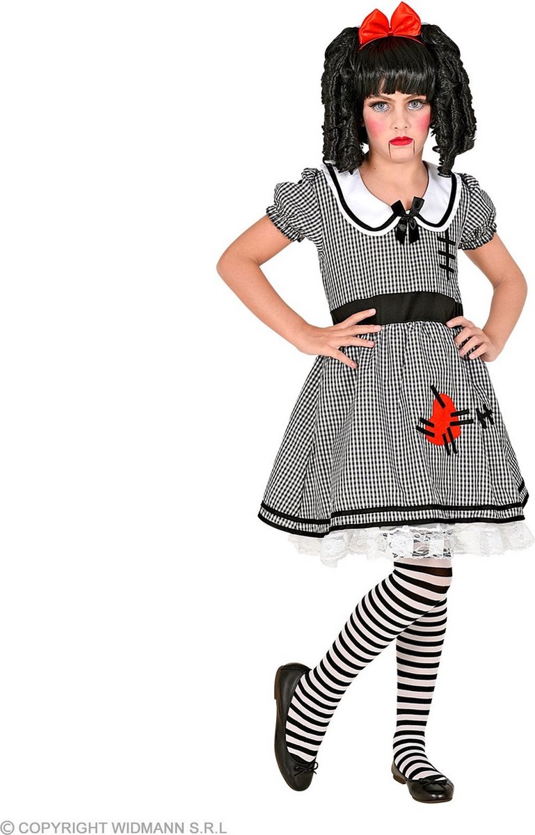 Widmann - Pop kostuum Kostuum - Lugubere Speel Pop Dora - Meisje - Zwart / Wit - Maat 116 - Halloween - Verkleedkleding