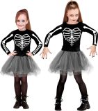 Widmann - Spook & Skelet Kostuum - Selena Ballet Skelet - Meisje - Zwart, Grijs - Maat 140 - Carnavalskleding - Verkleedkleding