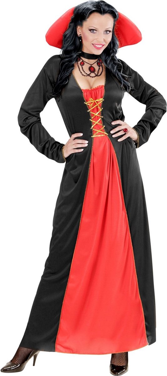 Widmann - Vampier & Dracula Kostuum - Arcalhida Victoriaans Vampier Vrouw - Meisje - Rood, Zwart - Maat 140 - Halloween - Verkleedkleding