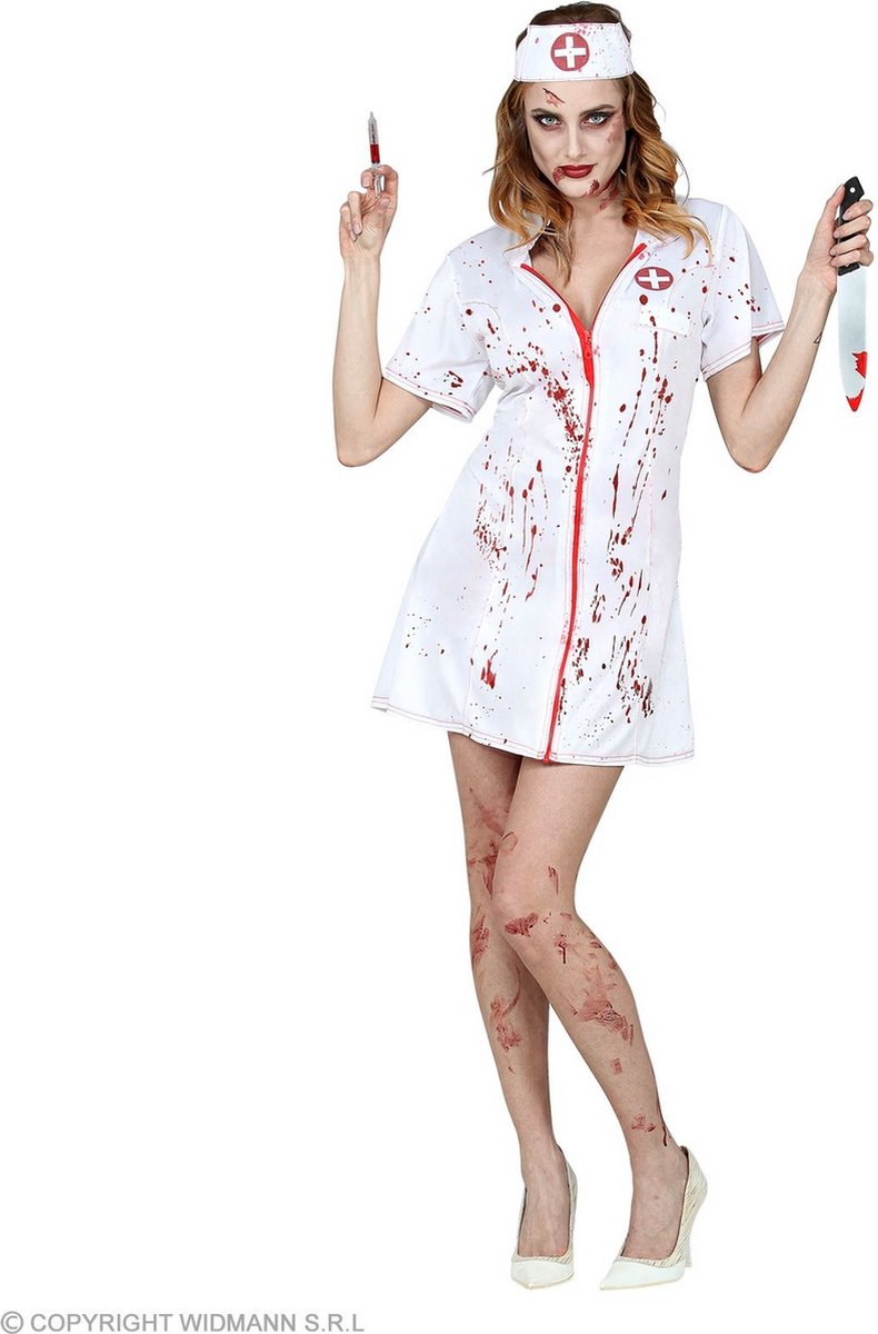 Widmann - Verpleegster & Masseuse Kostuum - Slag Door De Ader Verpleegster - Vrouw - Wit / Beige - Large - Halloween - Verkleedkleding