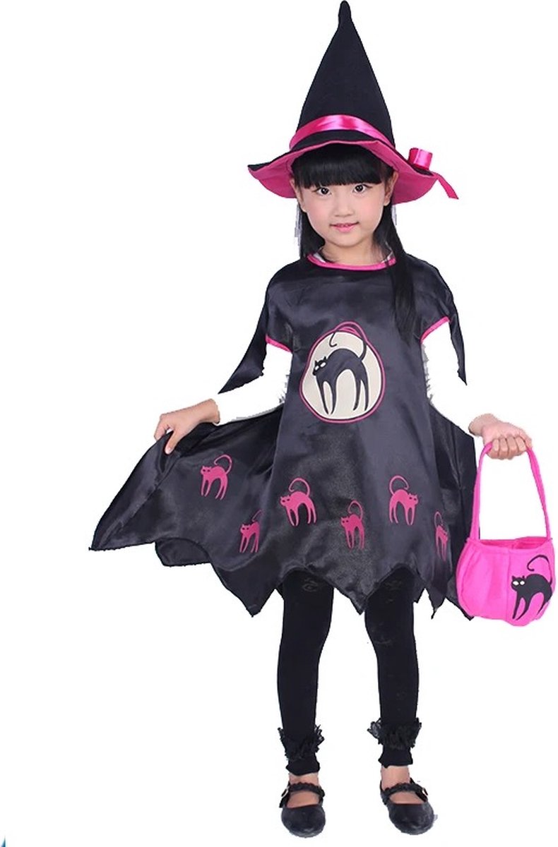 WiseGoods Premium Halloween Heks Jurk & Heksenhoed Meisjes - Heksen Kostuum - Cosplay Kostuums Kinderen - Carnavalskleding Meisje