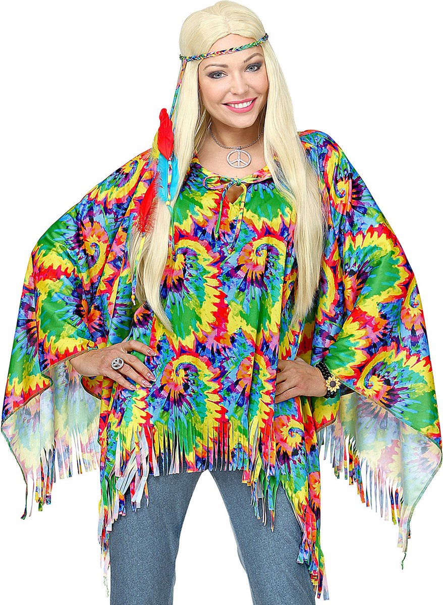 BOLAND BV - Psychedelische hippie poncho en hoofdband voor volwassenen