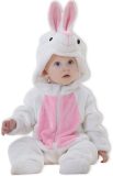 BoefieBoef Dieren Baby Onesie Peuter Pyjama Kinderen 6 maanden tot 2 jaar - Konijn Wit - Verkleedpak met Luierrits - Kerst Carnaval Sinterklaas Kraamcadeau - Zacht Flanel - Romper - Boxpak - Jongens - Meisjes - Kruippak - Winterpak - Pasen - Rabbit