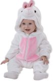 BoefieBoef Dieren Kleuter Onesie Peuter Pyjama Kinderen 2 tot 4 jaar - Verkleedpak met Luierrits - Carnaval Sinterklaas Kerst en Kraamcadeau - Zacht Flanel - Baby Romper - Boxpak - Jongen - Meisjes - Kruippak - Winterpak - Konijn White - Pasen