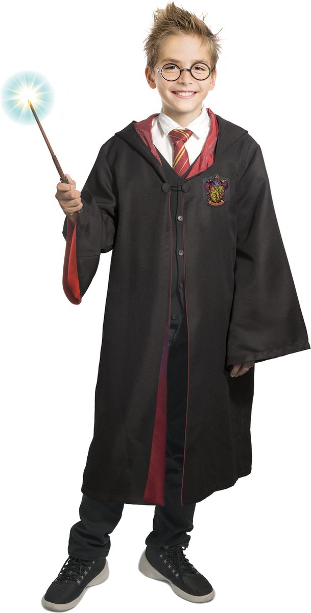 Ciao s.r.l Harry Potter Kostuum voor Kinderen Griffoendor Halloween Verkleedkleding Carnavalskleding voor Kinderen - Officiële licentie - Polyester - Zwart/Rood/Goud - 5-Delig Cape/Shirt/Bril/Stropdas/Toverstaf - Maat 7-9 Jaar