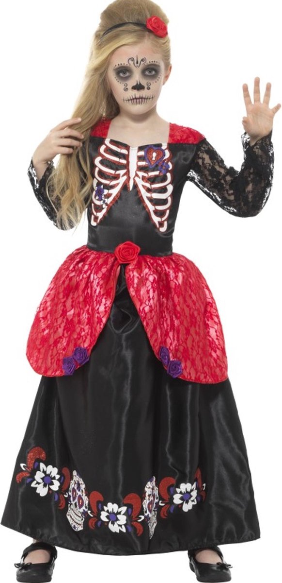 Deluxe Day of the Dead Meisje Kostuum - Halloween verkleedkleding - maat 134 - 140