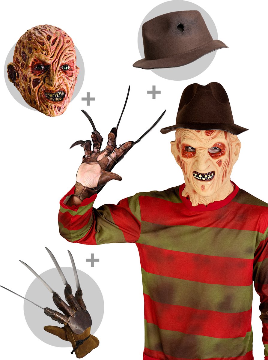 FUNIDELIA Freddy Krueger trui met hoed, handschoen en masker - A Nightmare on Elm Street - Maat: L