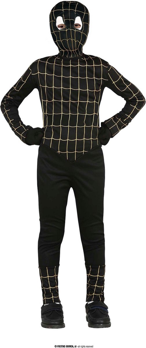 Guirca - Venom & Black Spiderman Kostuum - Zwarte Giftige Superheld Venom Kind Kostuum - Zwart - 7 - 9 jaar - Halloween - Verkleedkleding