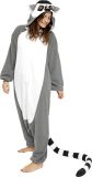 KIMU Onesie Lemur Ringstaartmaki Pak - Maat L-XL - Ringstaartmakipak Kostuum Grijs Aap - Pyjama Zacht Jumpsuit Huispak Dames Heren Kerst Kado