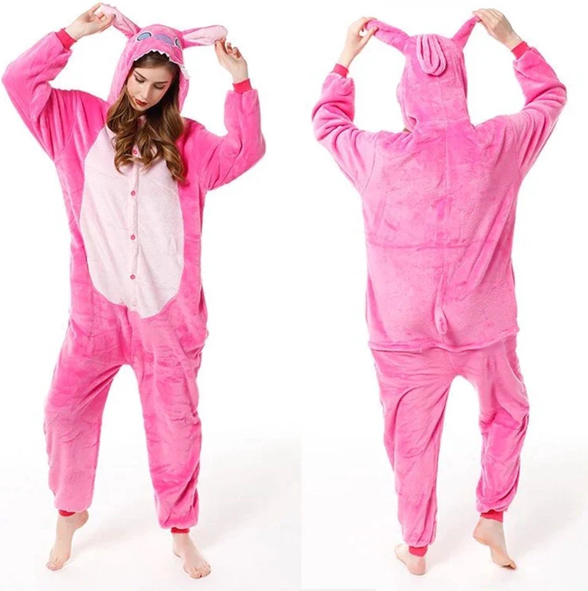 KrijgHonger - Stitch Onesie - Roze - Maat M ( 155 cm tot 165 cm) - Unisex Onesie - Stitch Pak - Kostuum - Verkleedkleding - Carnavalskleding - Halloween - Pyjama - Voor Kinderen & Volwassenen