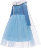 La Soie Elsa Princess Jurk | Disney Elsa jurk deluxe met bontkraag cape + kroon + magische staf | Frozen Princess Dress | Kinderen Kerst Kostuum | Kerstcadeau | Meisjes jurk | Verkleed kleding | Prinsessen kleding | Verjaardag | Feestkleding | 110cm