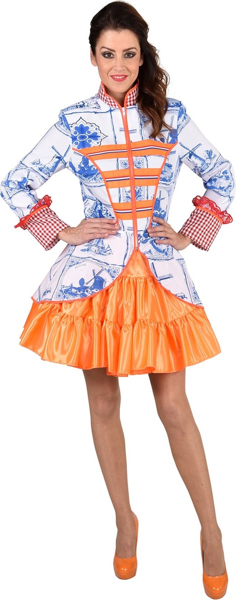 Magic By Freddy's - 100% NL & Oranje Kostuum - De Groeten Uit Delft Jas Vrouw - Blauw, Oranje - XL - Carnavalskleding - Verkleedkleding