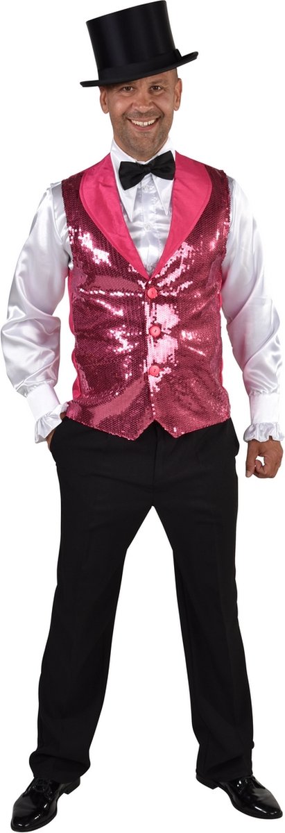 Magic By Freddy's - Dans & Entertainment Kostuum - Opvallend Roze Pailletten Vest Musical Man - Roze - Medium / Large - Carnavalskleding - Verkleedkleding