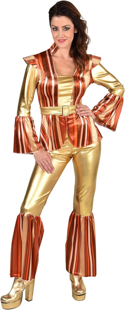 Magic By Freddy's - Hippie Kostuum - Gouden Hippie Danseres - Vrouw - Rood, Goud - Extra Small - Carnavalskleding - Verkleedkleding