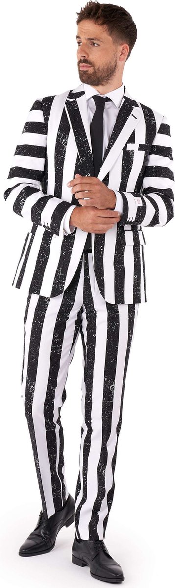 OppoSuits Beetlejuice Kostuum - Heren Halloween kostuum - Zwart & Wit - Verkleedkleding - Horrorfilms - Maat EU 52